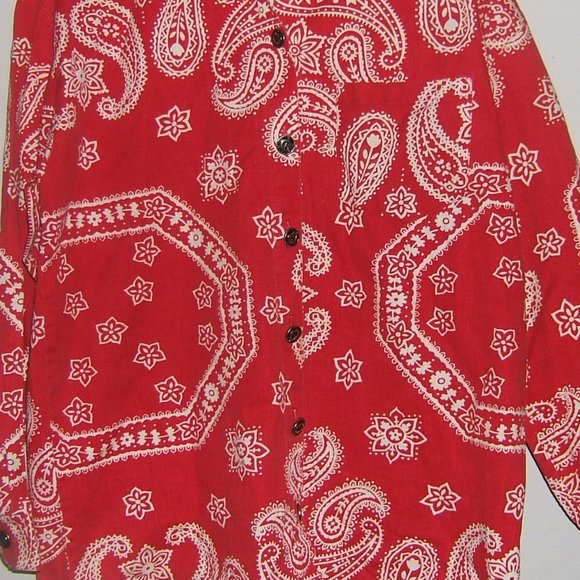 Ivy Wear Vintage 70 Red White Denim Western Horseshoe Buttons 100% Cotton Small. - Picture 2 of 11